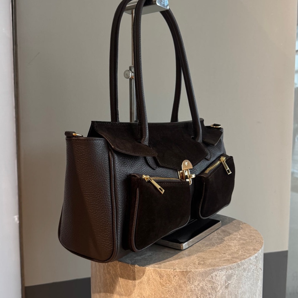 Made in Italy- Chic dark brown Shoulder Bag Genuine Leather - Picture 5 of 13